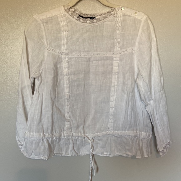 Zara Basic White Ruffles Size M, drawstring floral knit around neck and sleeves - Picture 16 of 16